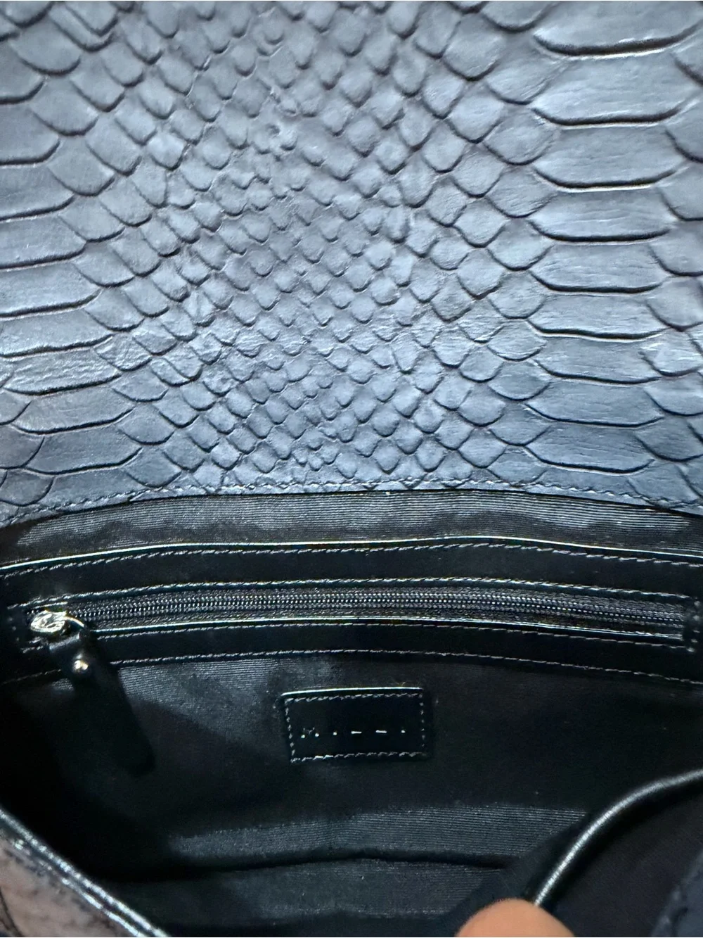 MILLY Charcoal Gray Snake-Embossed Leather Envelope Clutch with Silver *NWOT
